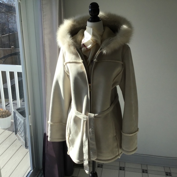 1 MADISON Women’s Shearling jacket with fur trimmed hood, size Large - Picture 3 of 10